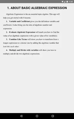 Basic Algebraic Expression android App screenshot 5