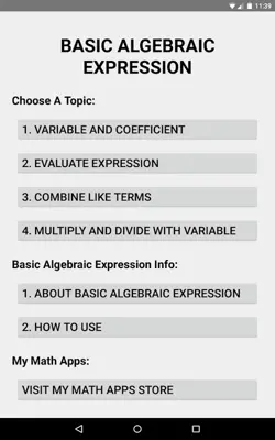 Basic Algebraic Expression android App screenshot 7